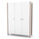 a white cabinet with brown handles